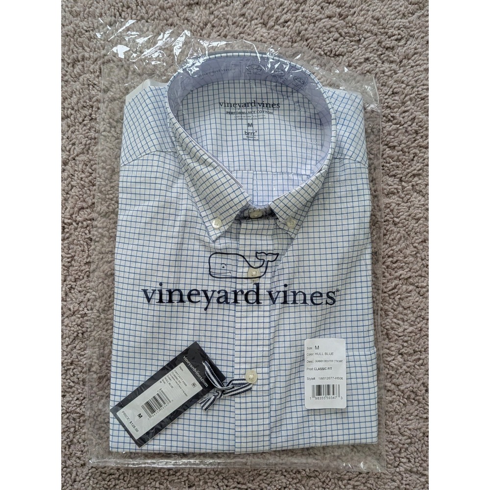 Vineyard Vines Calabash Check Performance Shirt Medium Classic Fit Hull Blue NWT